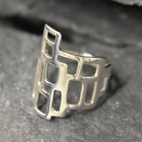 Geometric Ring, Statement Ring, Solid Silver Ring, Long Ring, Tower Ring, Rectangle Ring, Abstract Ring, 925 Silver Ring, Unique Shape Ring