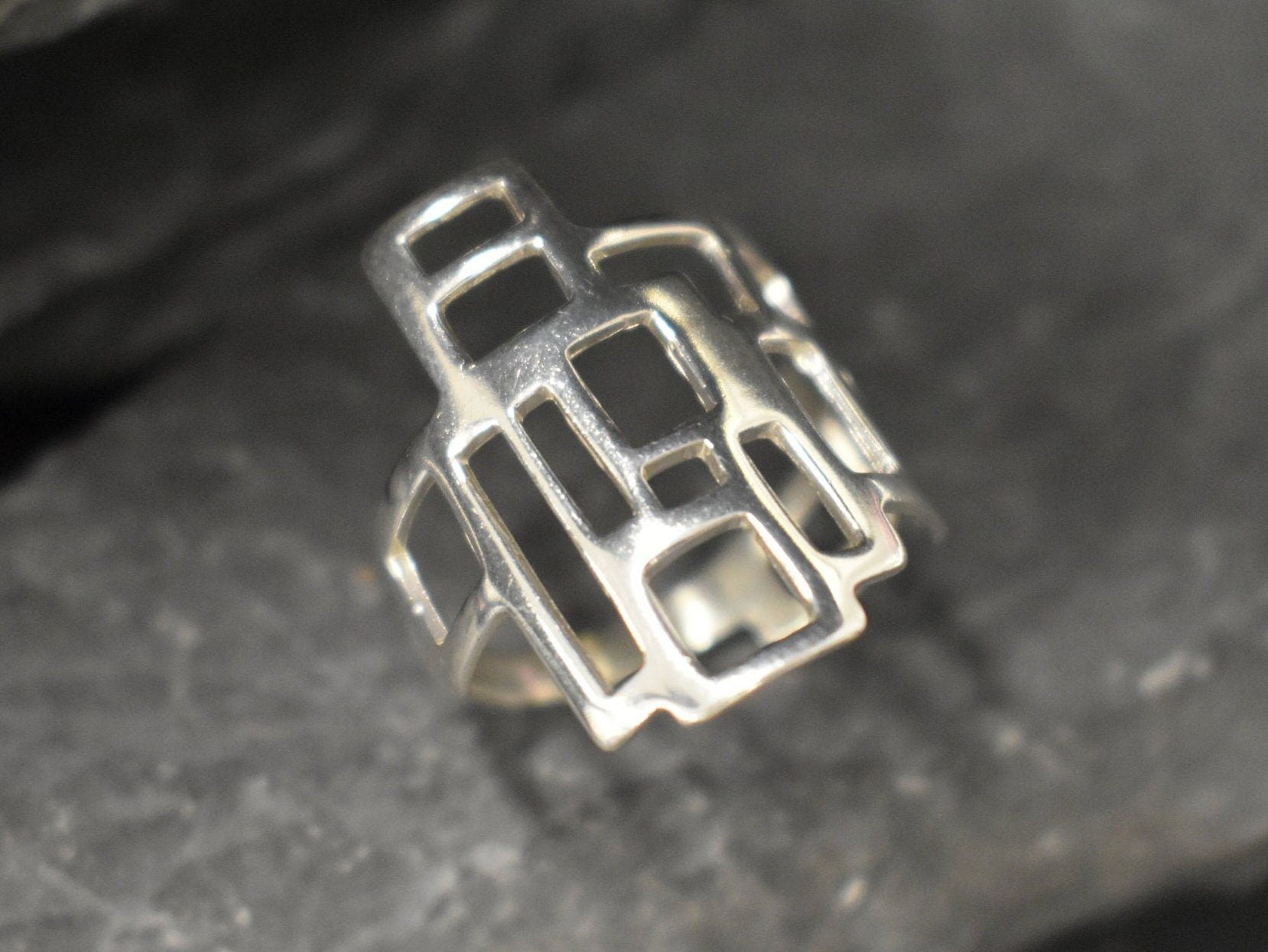 Geometric Ring, Statement Ring, Solid Silver Ring, Long Ring, Tower Ring, Rectangle Ring, Abstract Ring, 925 Silver Ring, Unique Shape Ring