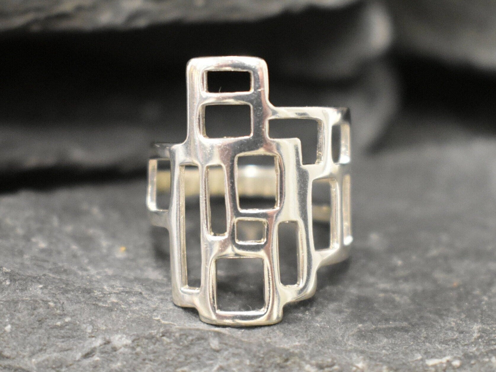 Geometric Ring, Statement Ring, Solid Silver Ring, Long Ring, Tower Ring, Rectangle Ring, Abstract Ring, 925 Silver Ring, Unique Shape Ring