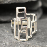 Geometric Ring, Statement Ring, Solid Silver Ring, Long Ring, Tower Ring, Rectangle Ring, Abstract Ring, 925 Silver Ring, Unique Shape Ring