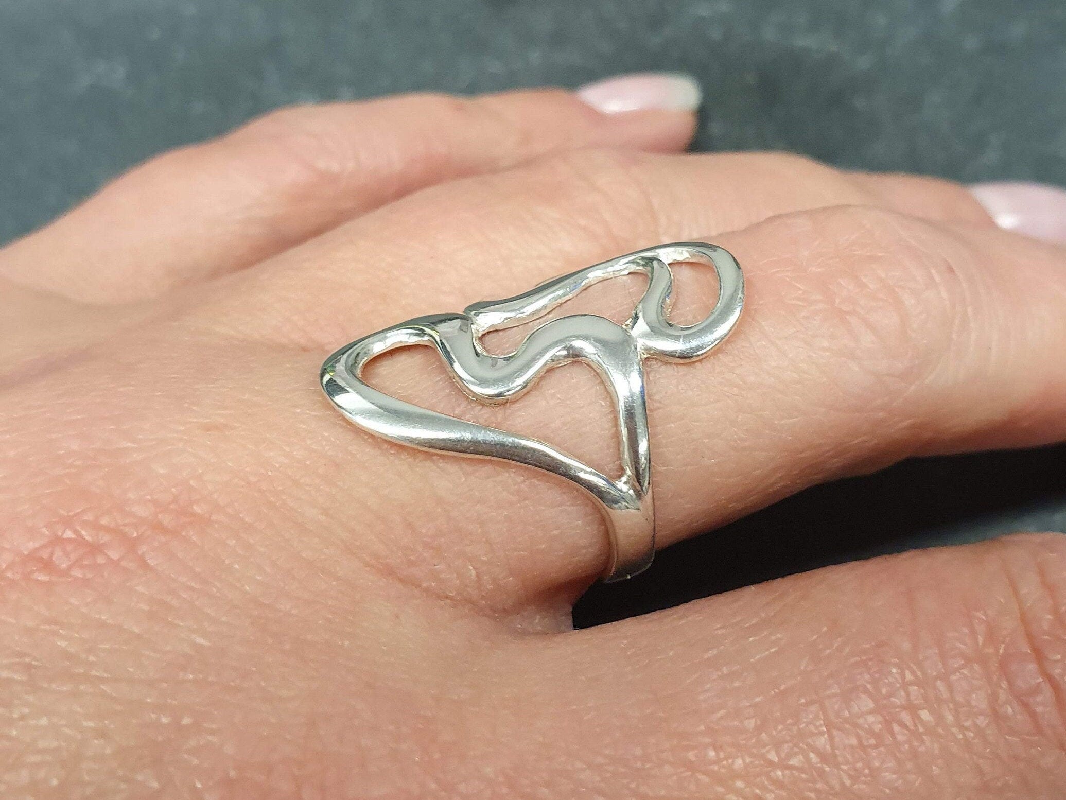 Tangled Ring, Abstract Ring, Long Artistic Ring, Solid Silver Ring, Statement Ring, Abstract Heart Ring, Asymmetric Ring, Unique Silver Ring