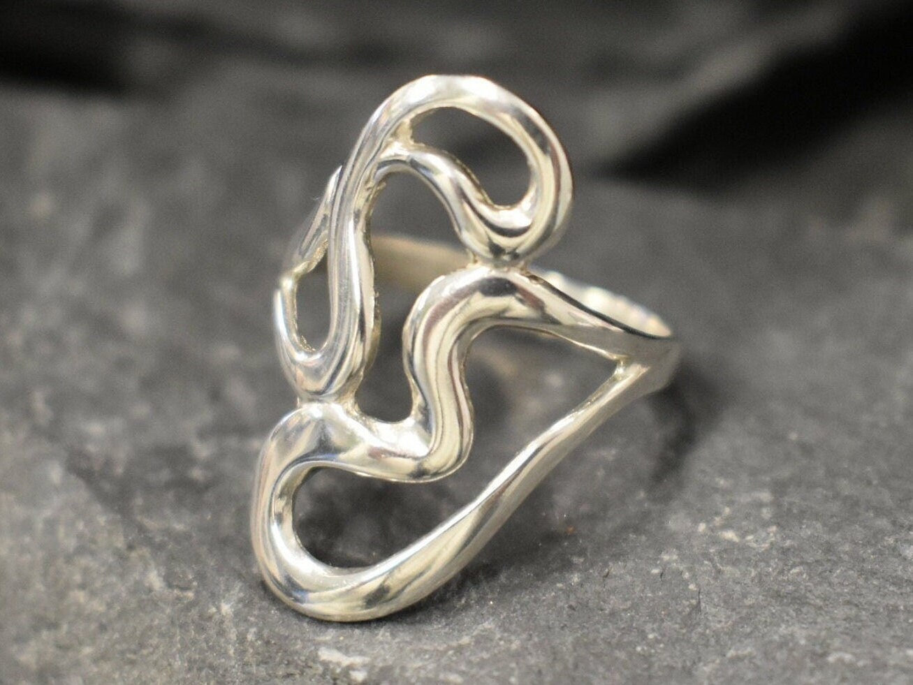 Tangled Ring, Abstract Ring, Long Artistic Ring, Solid Silver Ring, Statement Ring, Abstract Heart Ring, Asymmetric Ring, Unique Silver Ring