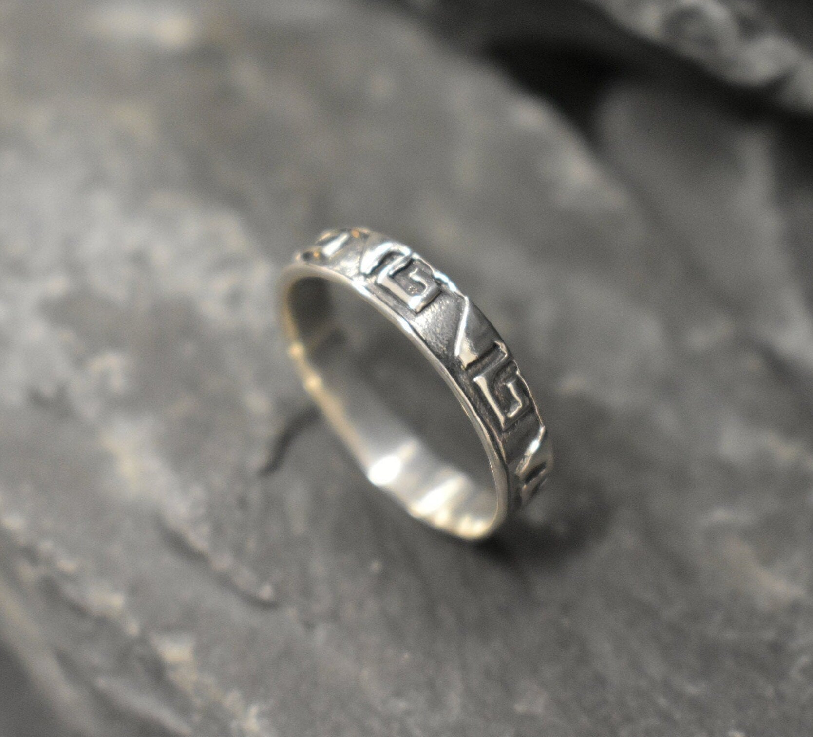 Silver Aztec Ring, Tribal Band, Stackable Band, Sterling Silver Ring, Ring with Patterns, Engraved Ring, Symbolic Ring, Solid Silver Band(1)