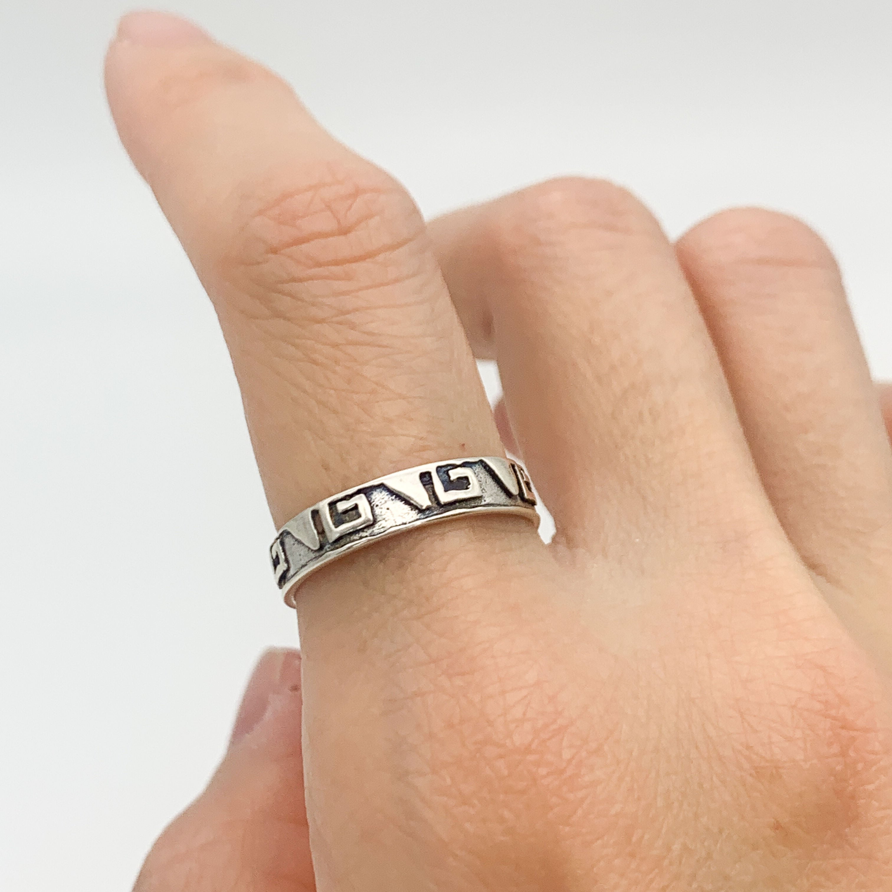 Silver Aztec Ring, Tribal Band, Stackable Band, Sterling Silver Ring, Ring with Patterns, Engraved Ring, Symbolic Ring, Solid Silver Band(1)
