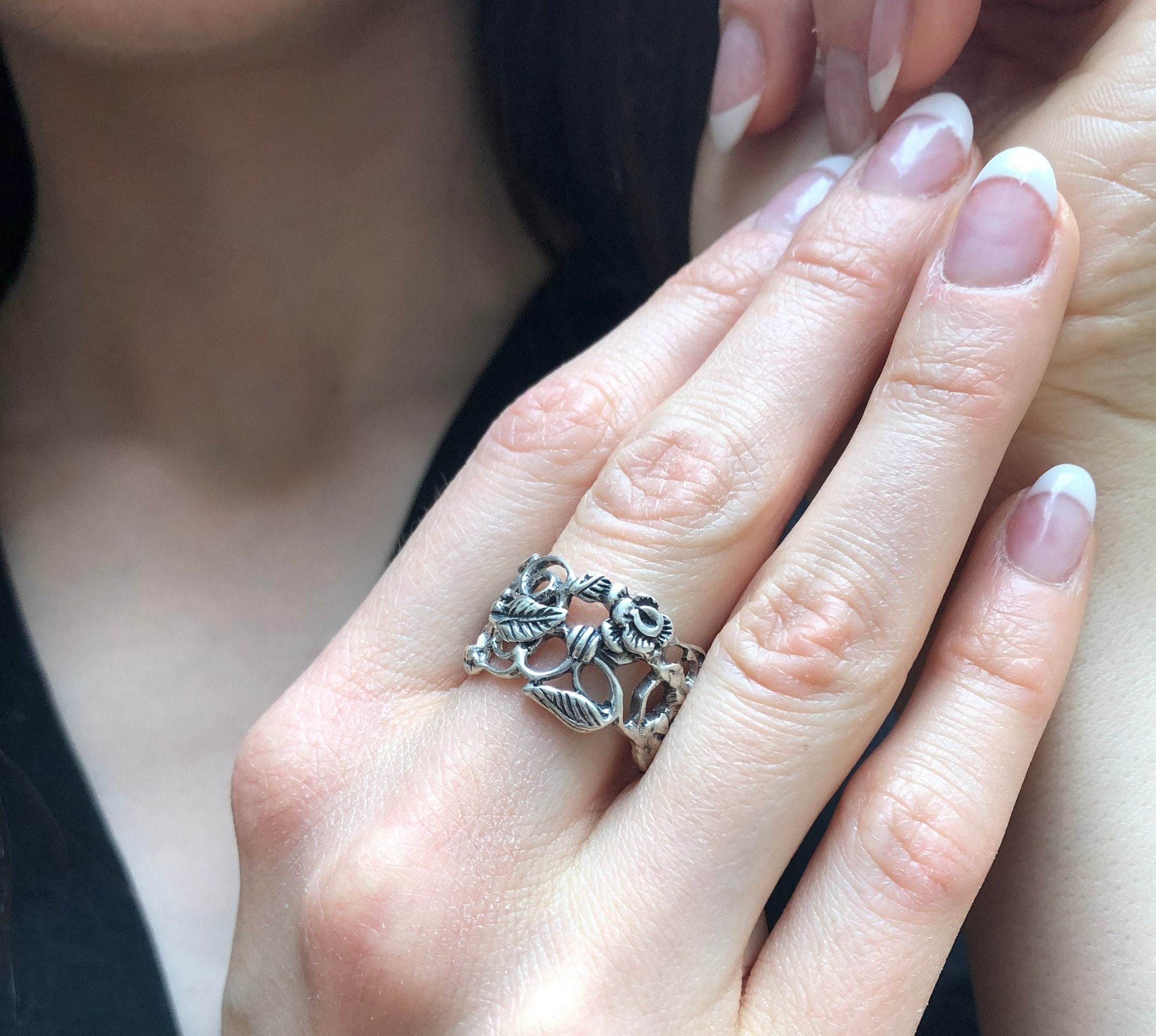 Rose Band, Rose Bush Ring, Vintage Ring, Statement Ring, Chunky Band, Sleeping Beauty Ring, Aurora Ring, Flower Band, Solid Silver Ring