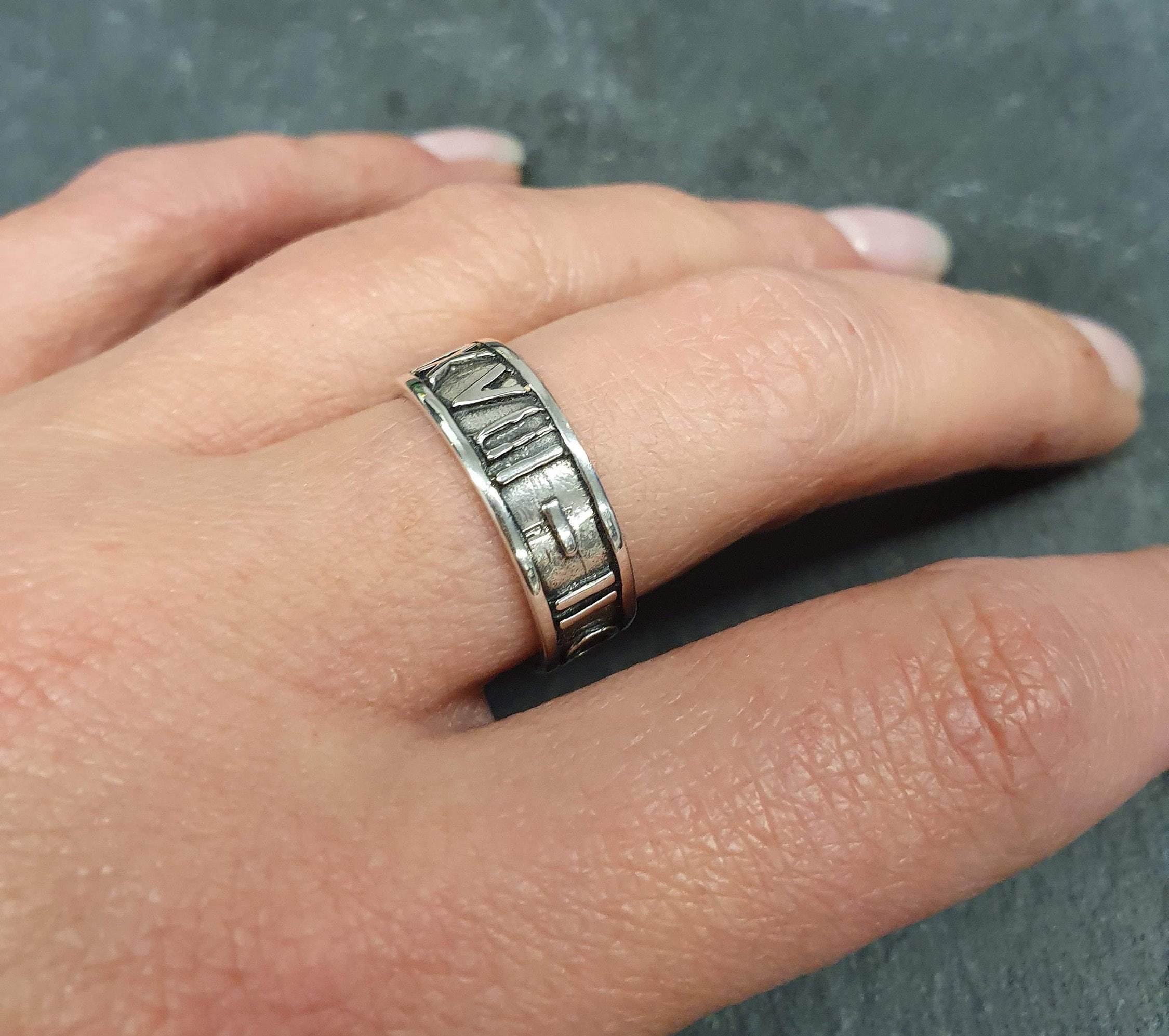 Roman Numbers Ring, Thick Silver Band, Numeral Band, Solid Silver Ring, Vintage Ring, Roman Numerals Ring, Sterling Silver Ring, Unique Band