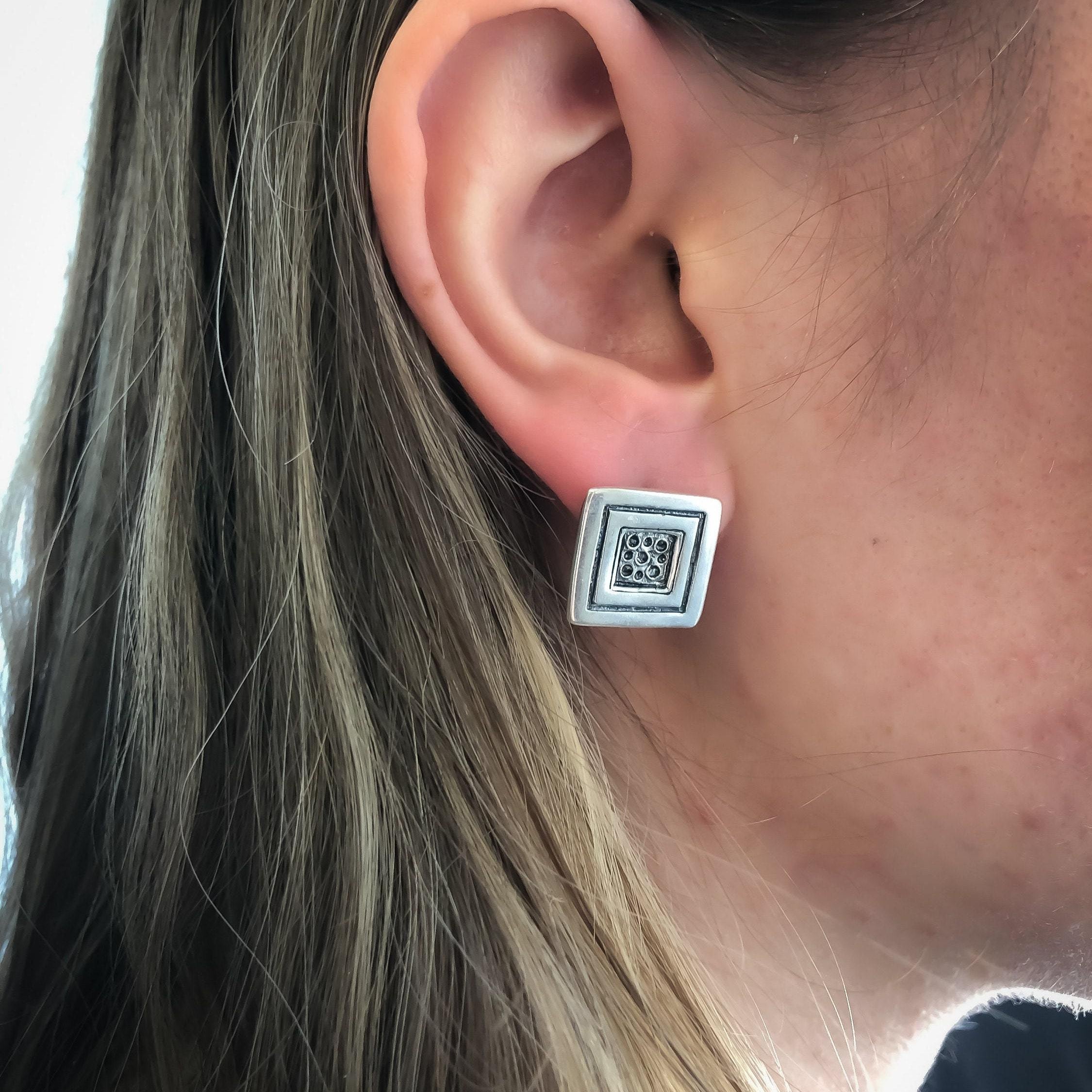 Silver Square Studs, Button Earrings, Solid Silver Earrings, Large Stud Earrings, Sterling Silver, Geometric Earrings, Unique Silver Studs