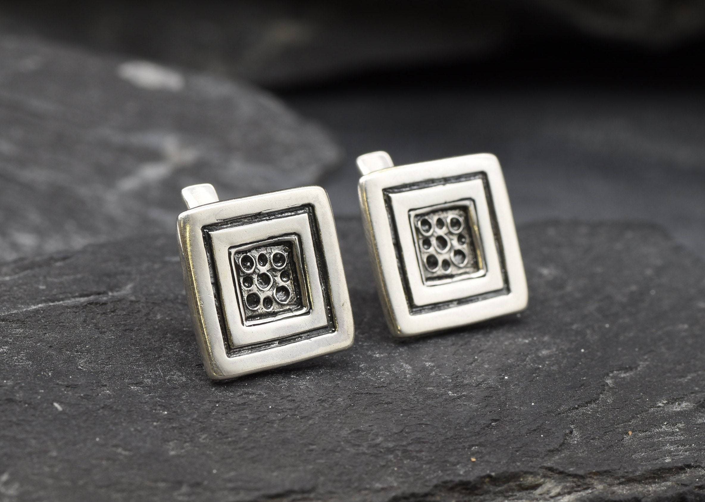 Silver Square Studs, Button Earrings, Solid Silver Earrings, Large Stud Earrings, Sterling Silver, Geometric Earrings, Unique Silver Studs