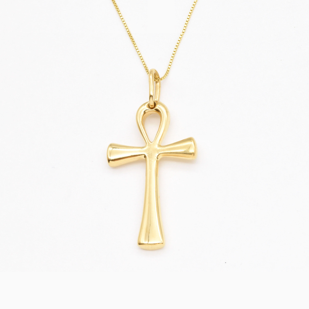 Gold Cross Pendant - Egyptian Ankh Necklace - Ancient Christian Pendant made in 18k Gold Vermeil. Ideal for everyday wear and perfect for birthday gifting and special occasions.