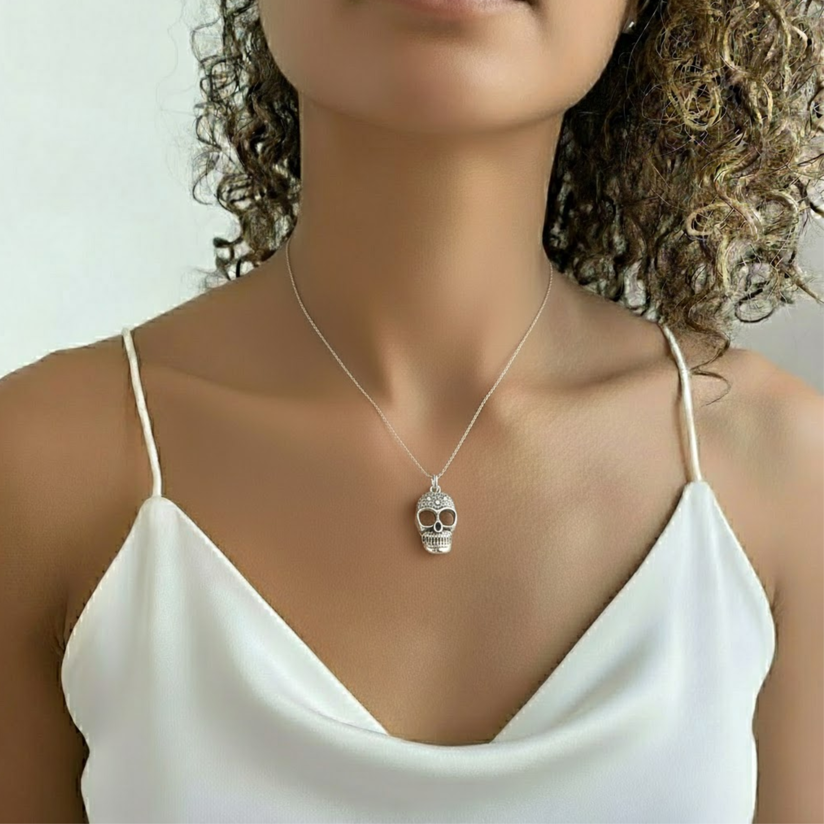 Silver Skull Necklace - Gothic Skull Pendant in 925 Sterling Silver, perfect for any occasion and stylish everyday wear.