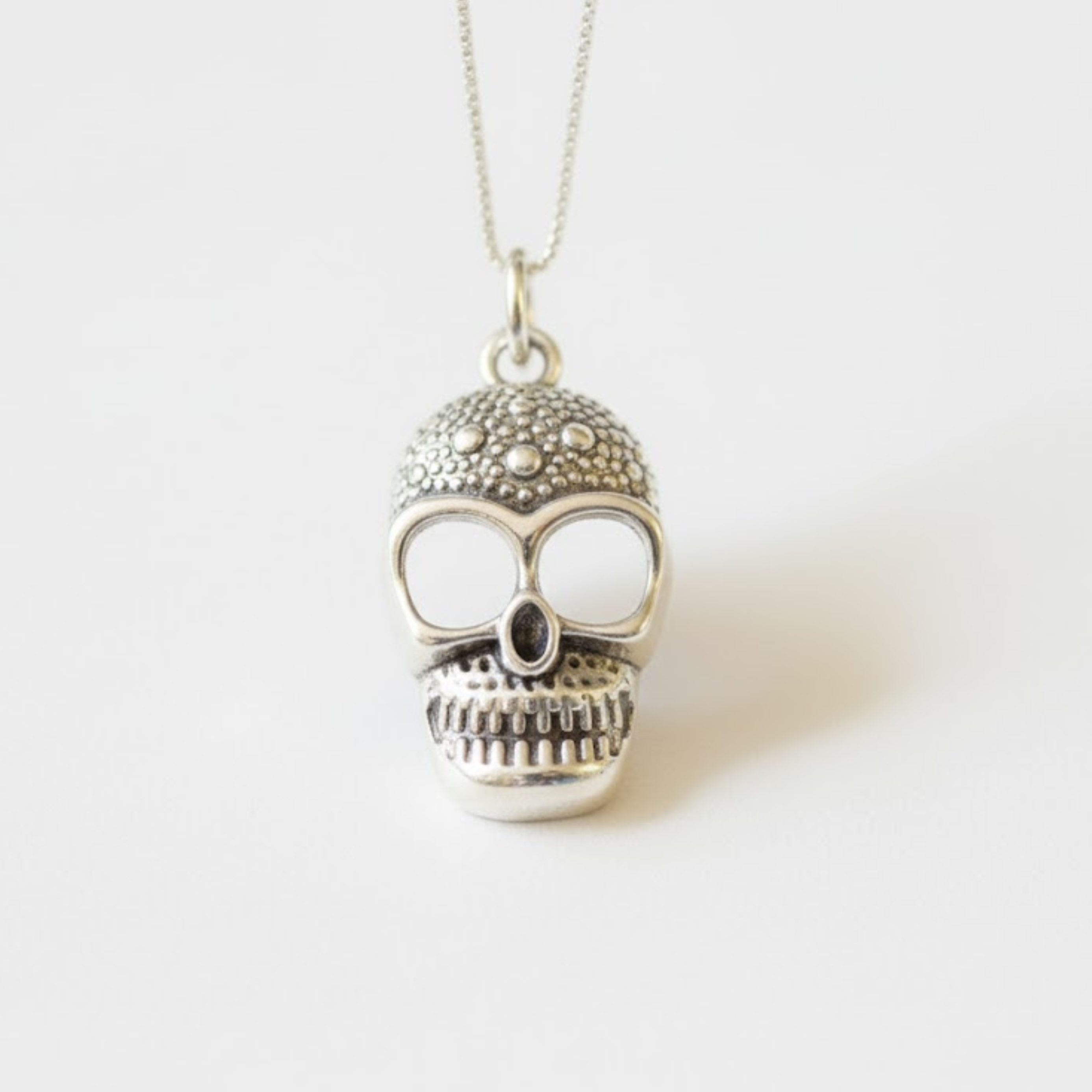 Silver Skull Necklace - Skull Head Pendant - Silver Gothic Necklace made in 925 Sterling Silver. Ideal for everyday wear and perfect for birthday gifting and special occasions.