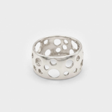 Wide Silver Band Ring with Moon Crater Texture, Made from 925 Sterling Silver, Perfect for Gifting and Everyday Fashion.