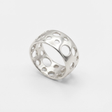 Silver Holes Ring - Distinctive Moon Crater Wide Band in 925 Sterling Silver, Perfect for Any Occasion and Everyday Use.