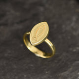 Gold Fish Ring, Pisces Ring, Gold Plated Ring, Vermeil Ring, Flat Ring, Marquise Ring, Fish Ring, Symbolic Ring, Boho Ring, Christian Ring