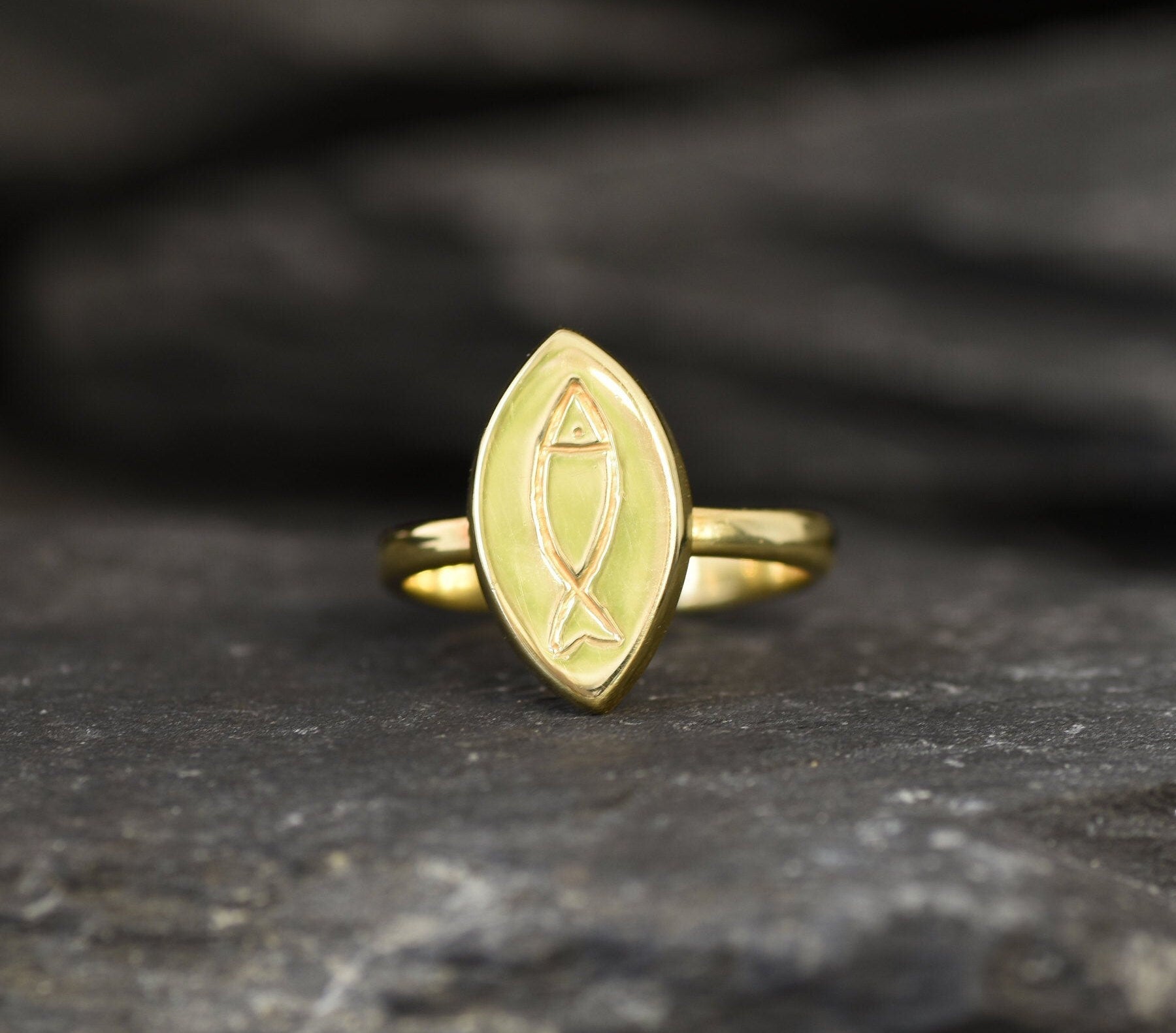 Gold Fish Ring, Pisces Ring, Gold Plated Ring, Vermeil Ring, Flat Ring, Marquise Ring, Fish Ring, Symbolic Ring, Boho Ring, Christian Ring