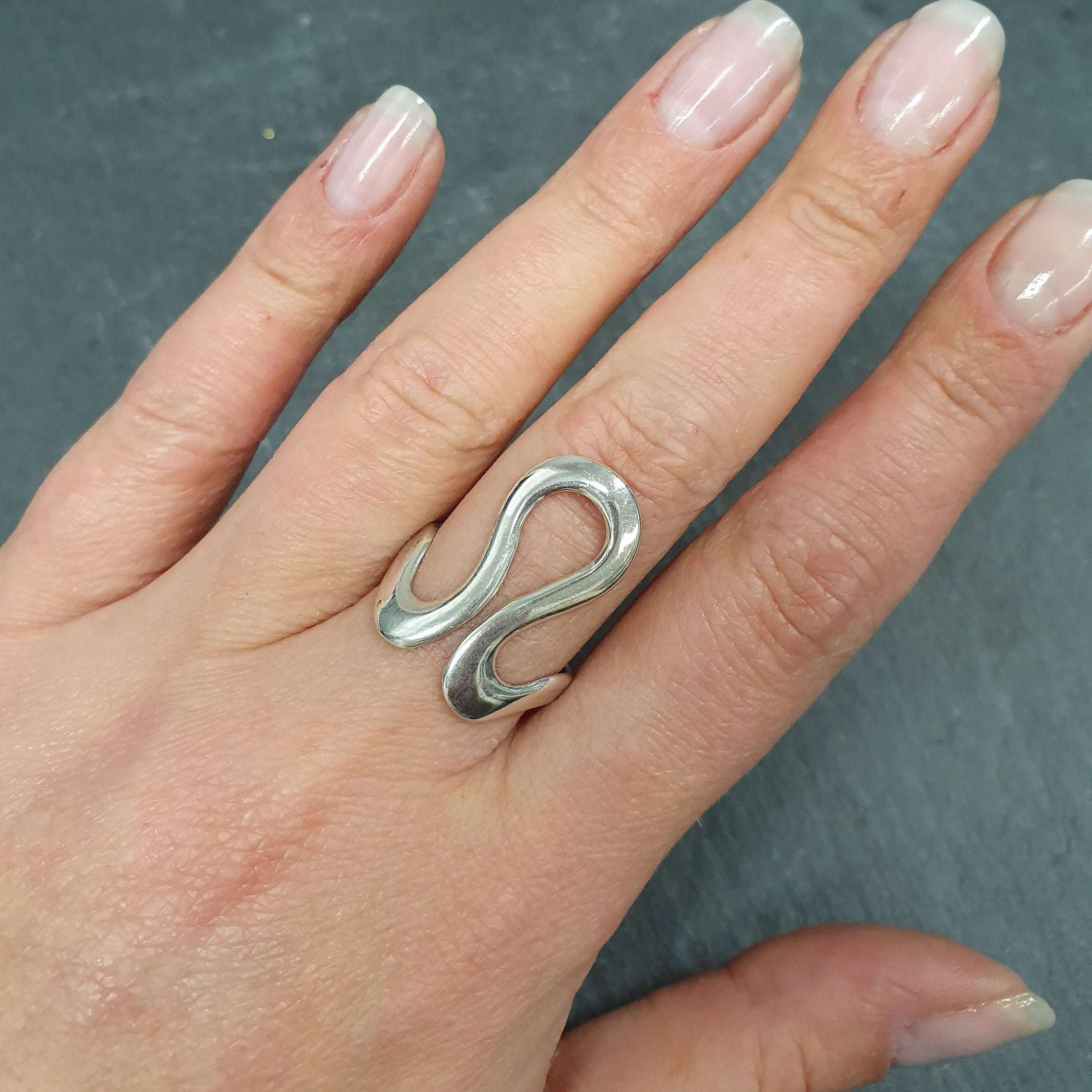 Swan Ring, Asymmetrical Ring, Artistic Ring, Big Wave Ring, Long Ring, Asymmetric Ring, Shaped Ring, Solid Silver Ring, Sterling Silver Ring