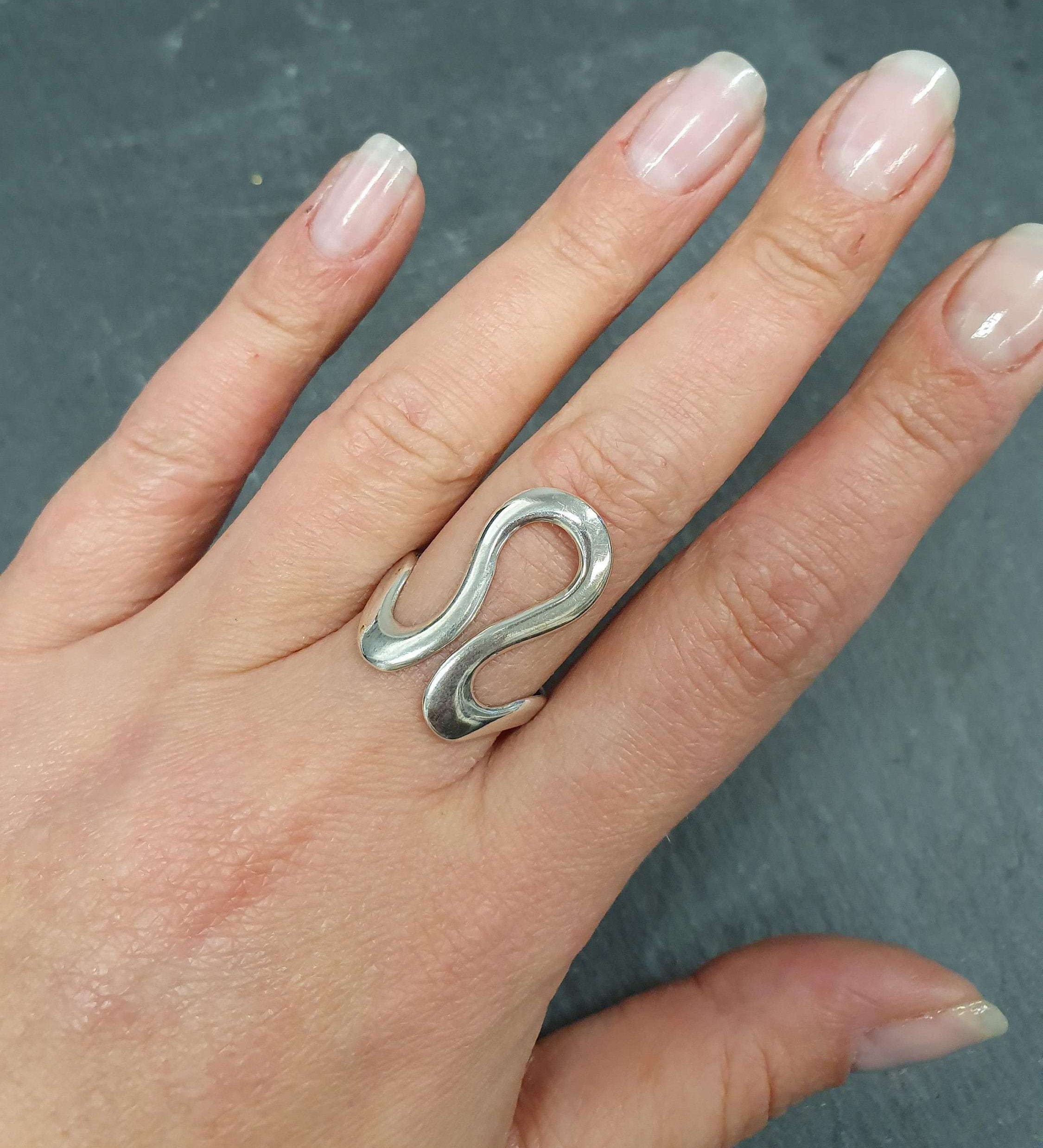 Swan Ring, Asymmetrical Ring, Artistic Ring, Big Wave Ring, Long Ring, Asymmetric Ring, Shaped Ring, Solid Silver Ring, Sterling Silver Ring