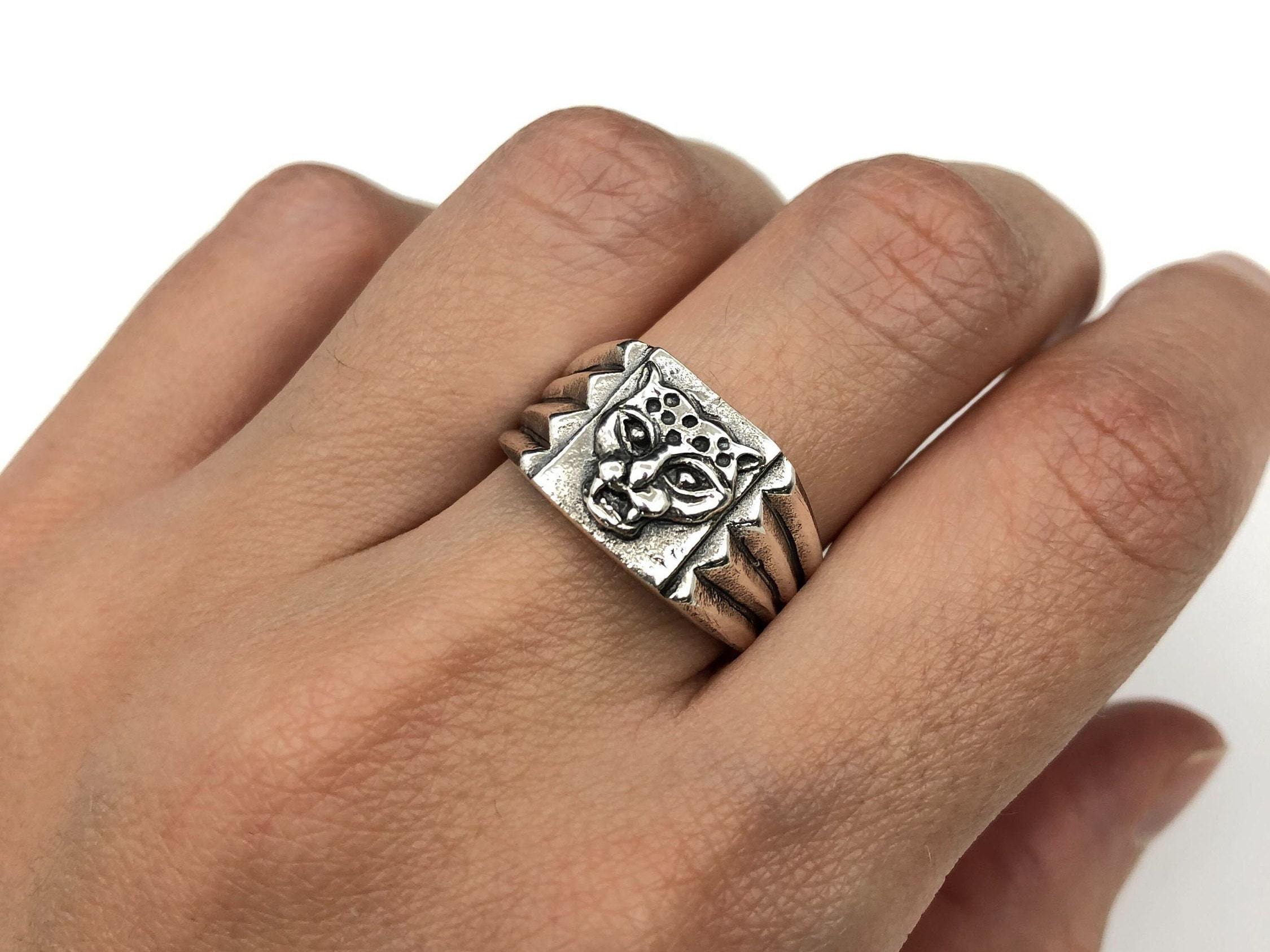 Cheetah Ring, Silver Tiger Ring, Silver Signet Ring, Unisex Signet Ring, Silver Animal Ring, Chunky Silver Ring, Silver Ring, Gift For Him