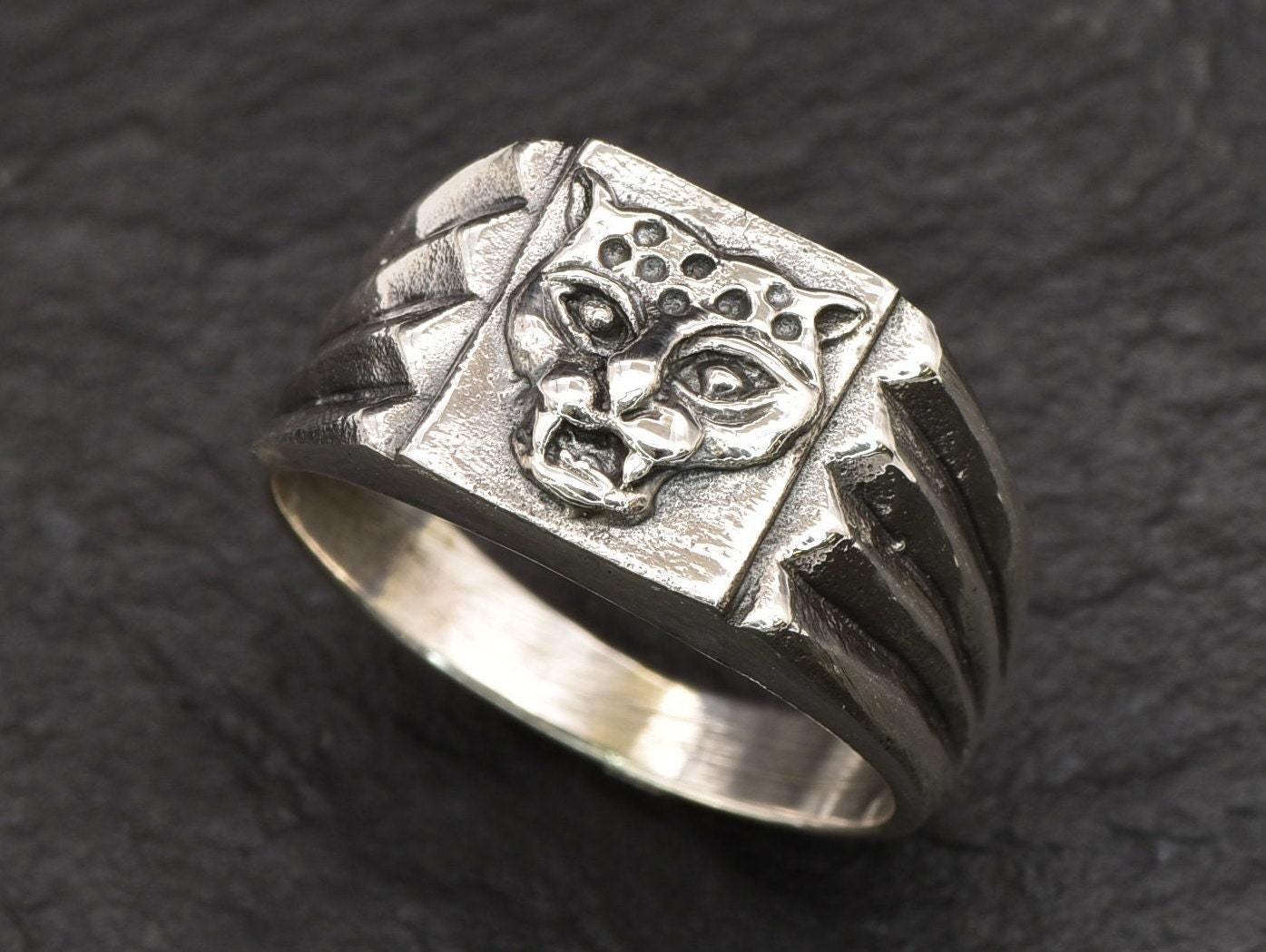 Cheetah Ring, Silver Tiger Ring, Silver Signet Ring, Unisex Signet Ring, Silver Animal Ring, Chunky Silver Ring, Silver Ring, Gift For Him