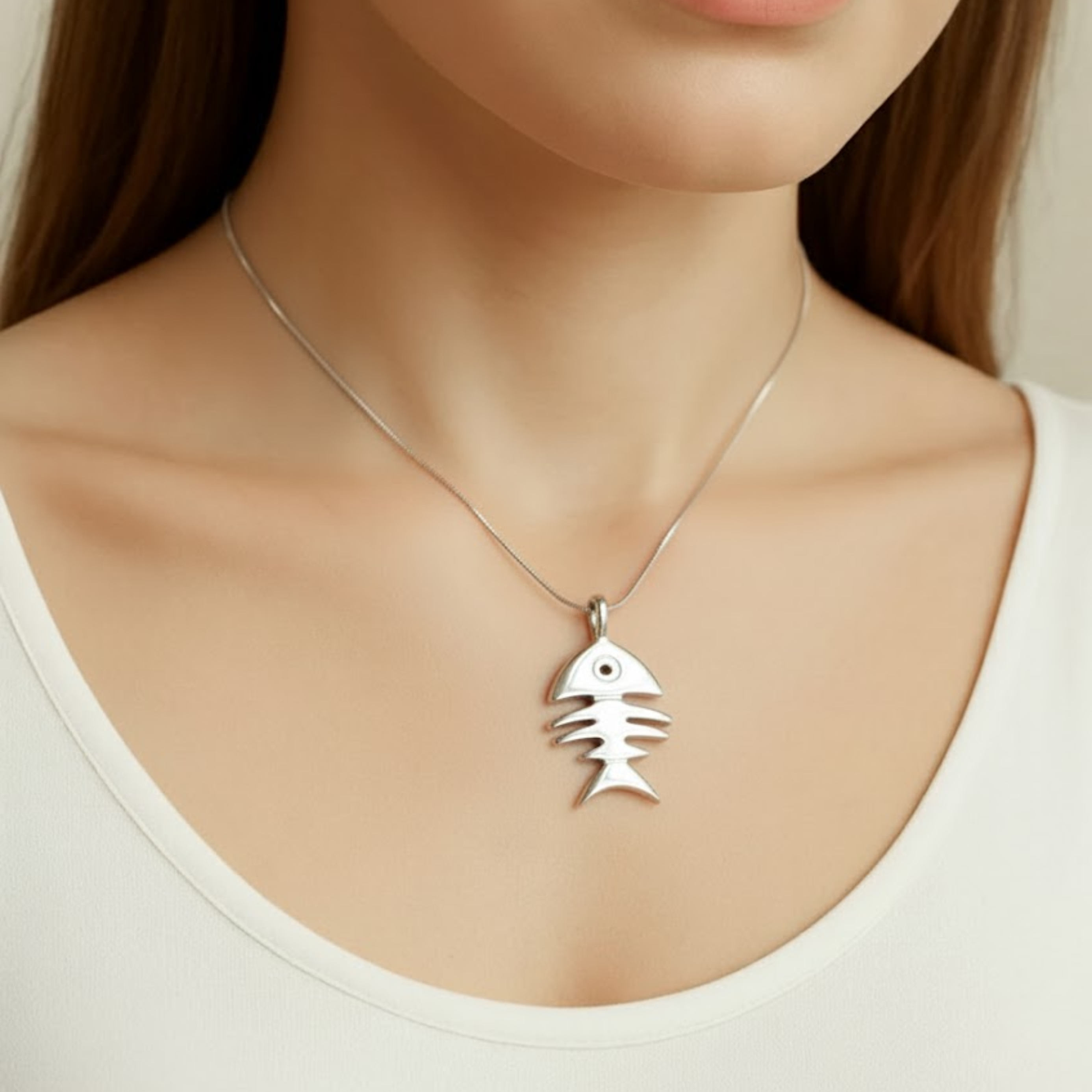 Fish Bone Pendant - Sleek Sterling Silver Fish Bone Necklace designed for daily elegance and thoughtful gift-giving.