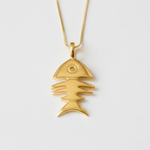 Gold Fish Pendant - Fish Bone Necklace - Fish Lover Necklace made in 18k Gold Vermeil. Ideal for everyday wear and perfect for birthday gifting and special occasions.