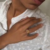 Gold Vintage Flower Ring, Rose Flower Gold Ring, Flower Antique Ring