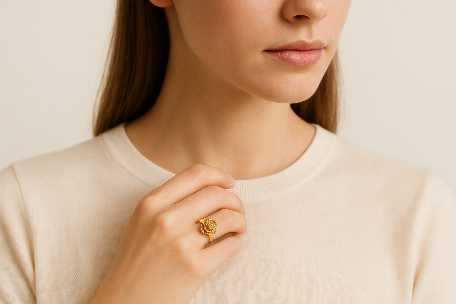 Gold Vintage Flower Ring, Rose Flower Gold Ring, Flower Antique Ring