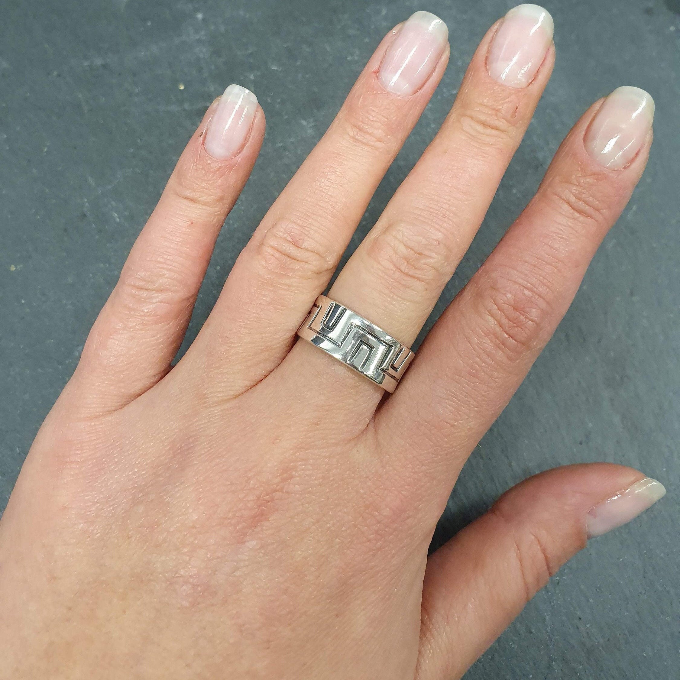Geometric Ring, Silver Maze Ring, Geometric Band, Labyrinth Ring, Thick Silver Band, Asymmetric Band, Shape Carved Ring, Solid Silver Ring