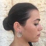 Silver Swirl Earrings - Large Round Earrings - Vintage Boho Earrings