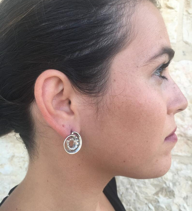 Silver Earrings, Swirl Earrings, Designer Earrings, Statement Earrings, Round Earrings, Artistic Earrings, Artisan Earrings, Stud Earrings