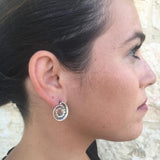Silver Swirl Earrings - Large Round Earrings - Vintage Boho Earrings