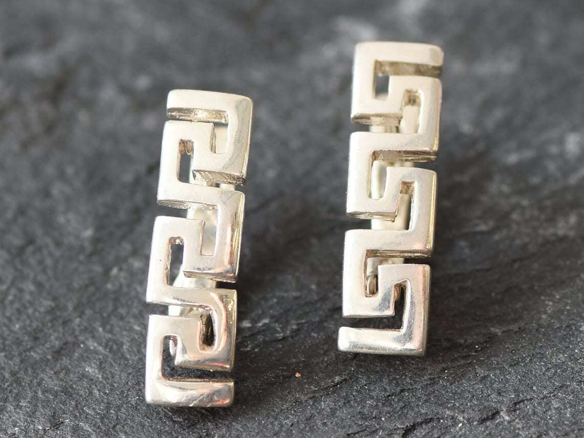 Aztec Earrings, Swirl Earrings, Tribal Earring, Symbolic Earrings, Twist Earrings, Clasp Earrings, Art Deco Earrings, 925 Silver Earrings