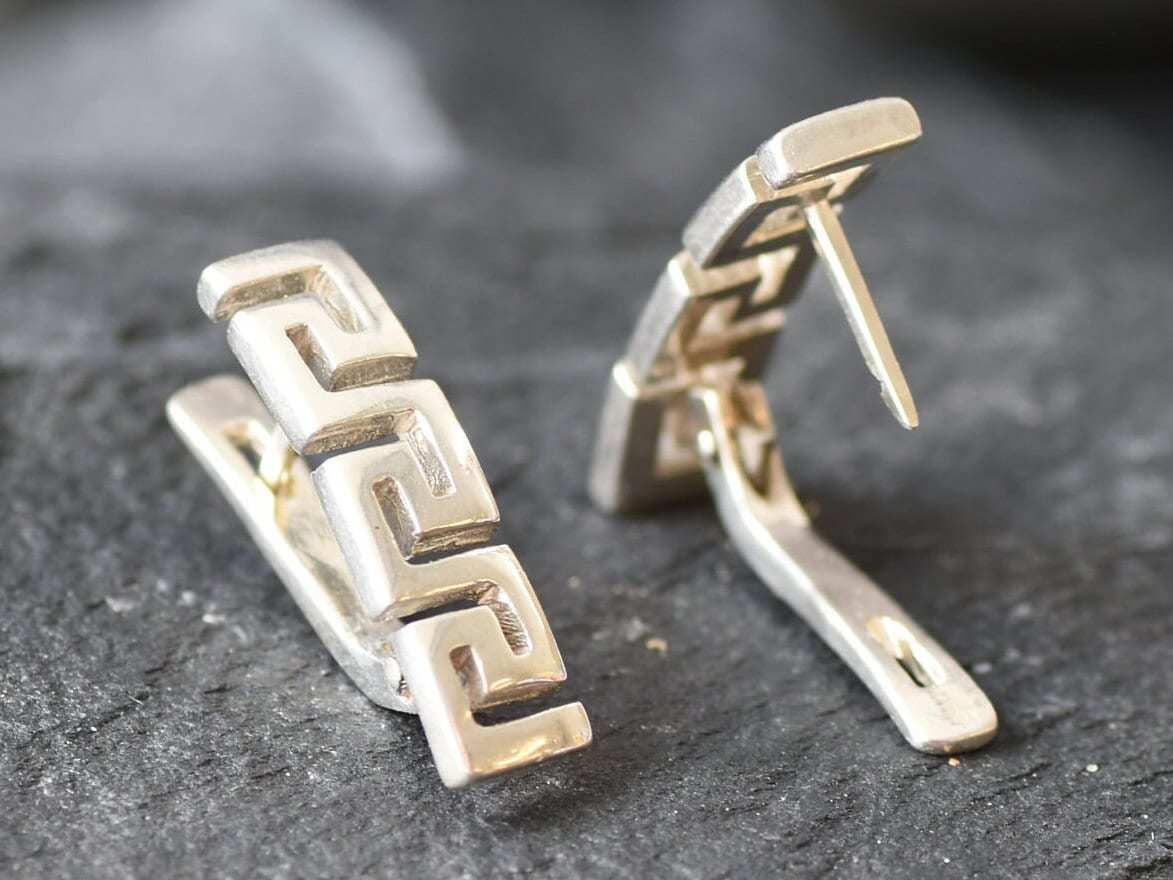 Aztec Earrings, Swirl Earrings, Tribal Earring, Symbolic Earrings, Twist Earrings, Clasp Earrings, Art Deco Earrings, 925 Silver Earrings