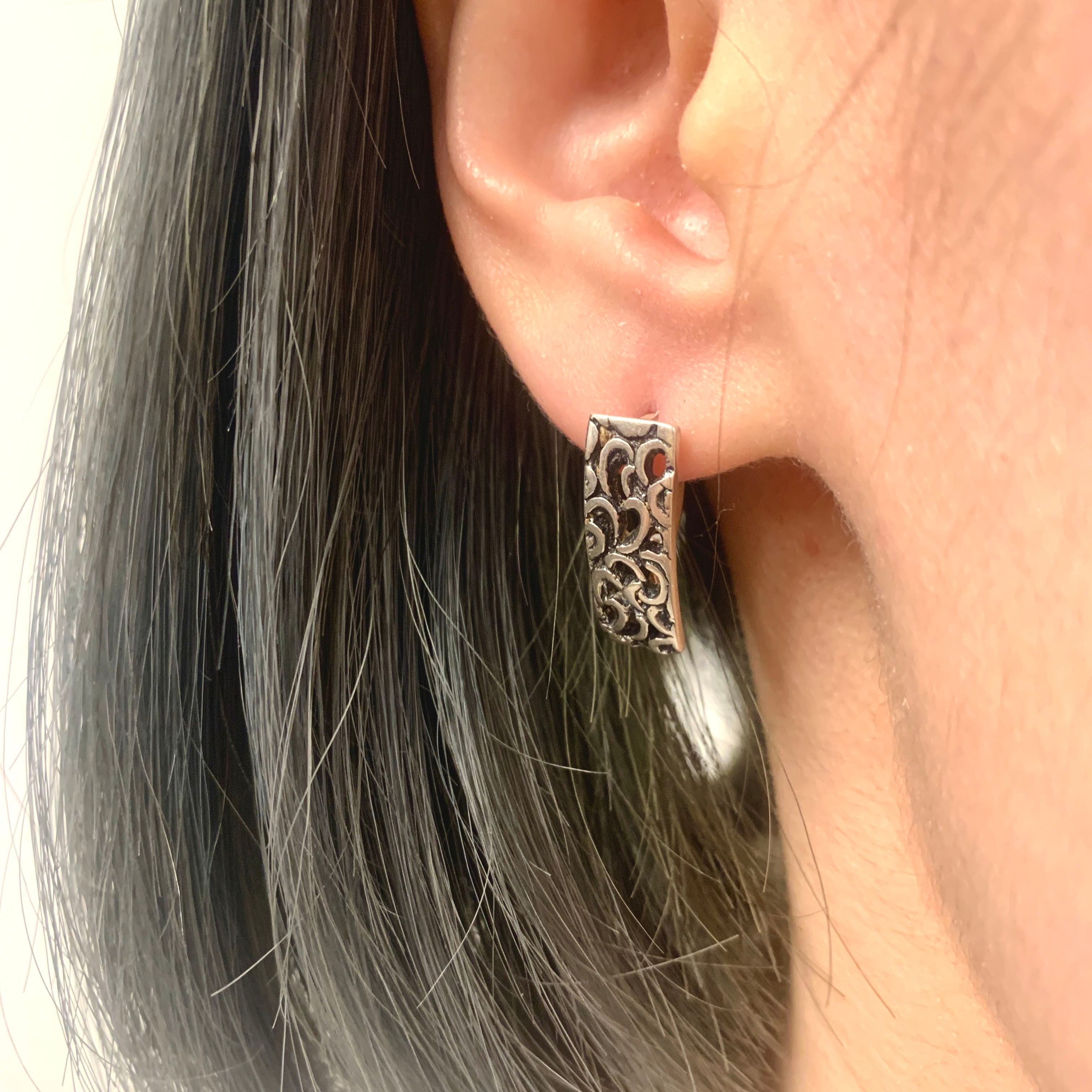 Rectangle Earrings, Swirl Earrings, Block Earrings, Silver Clasp, 925 Silver Earrings, Curve Earrings, Arc Earrings, Swirl Studs, 925 Silver