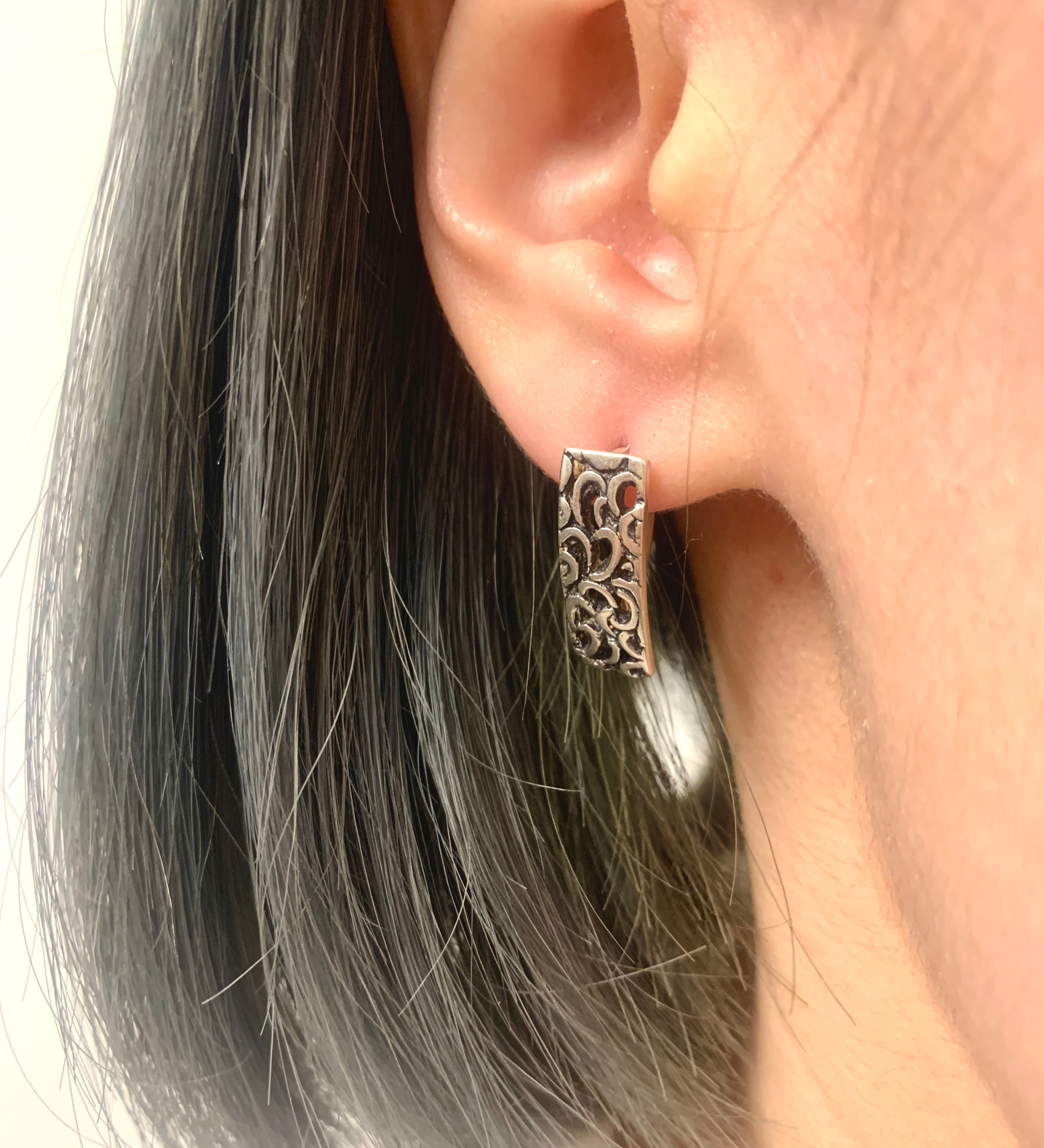 Rectangle Earrings, Swirl Earrings, Block Earrings, Silver Clasp, 925 Silver Earrings, Curve Earrings, Arc Earrings, Swirl Studs, 925 Silver