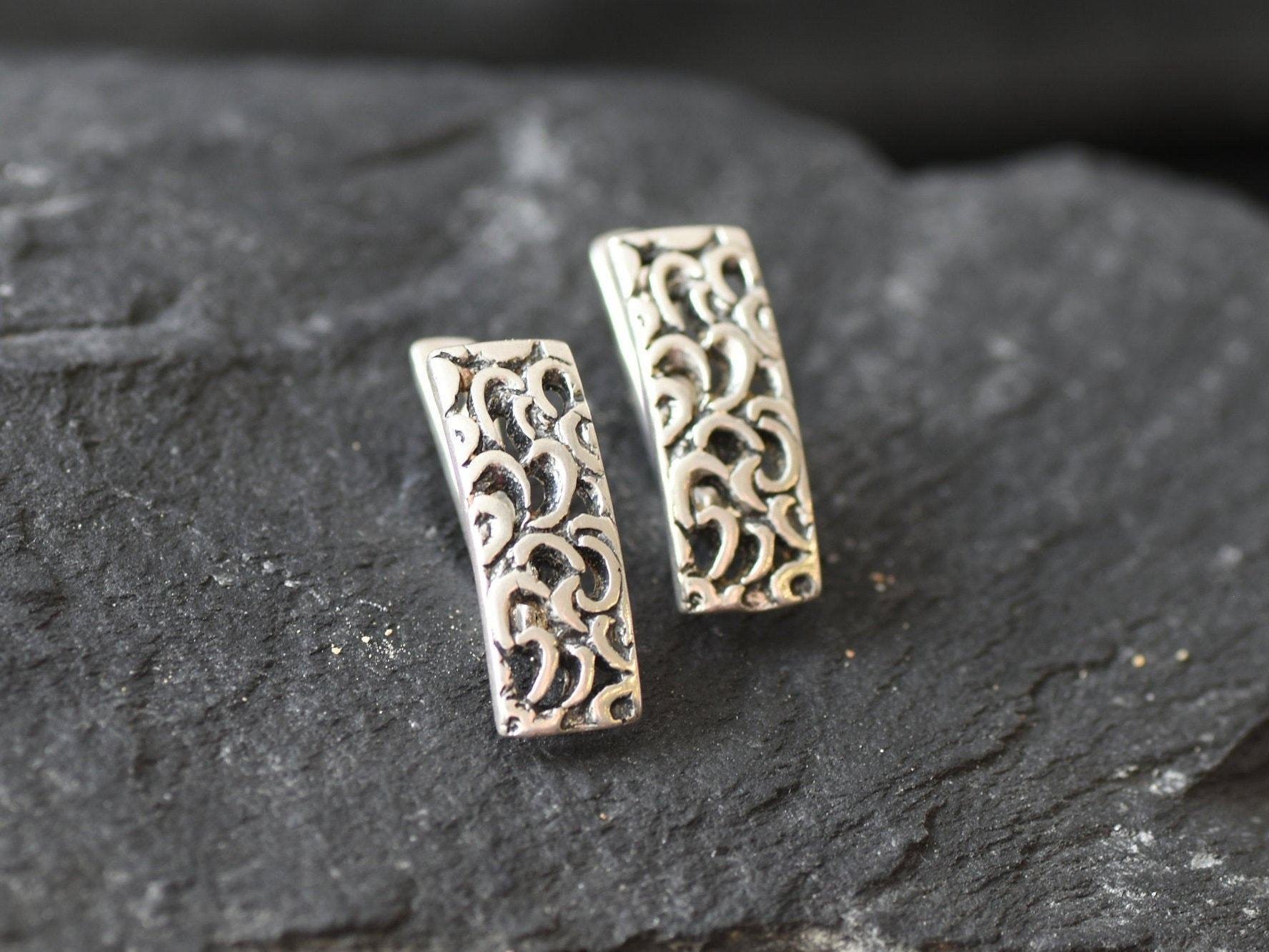 Rectangle Earrings, Swirl Earrings, Block Earrings, Silver Clasp, 925 Silver Earrings, Curve Earrings, Arc Earrings, Swirl Studs, 925 Silver
