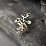 Silver Leaf Ring, Silver Branch Ring, Bohemian Ring, Long Silver Ring, Vintage Ring, Statement Ring, Log Ring, Leaf Ring, Solid Silver Ring