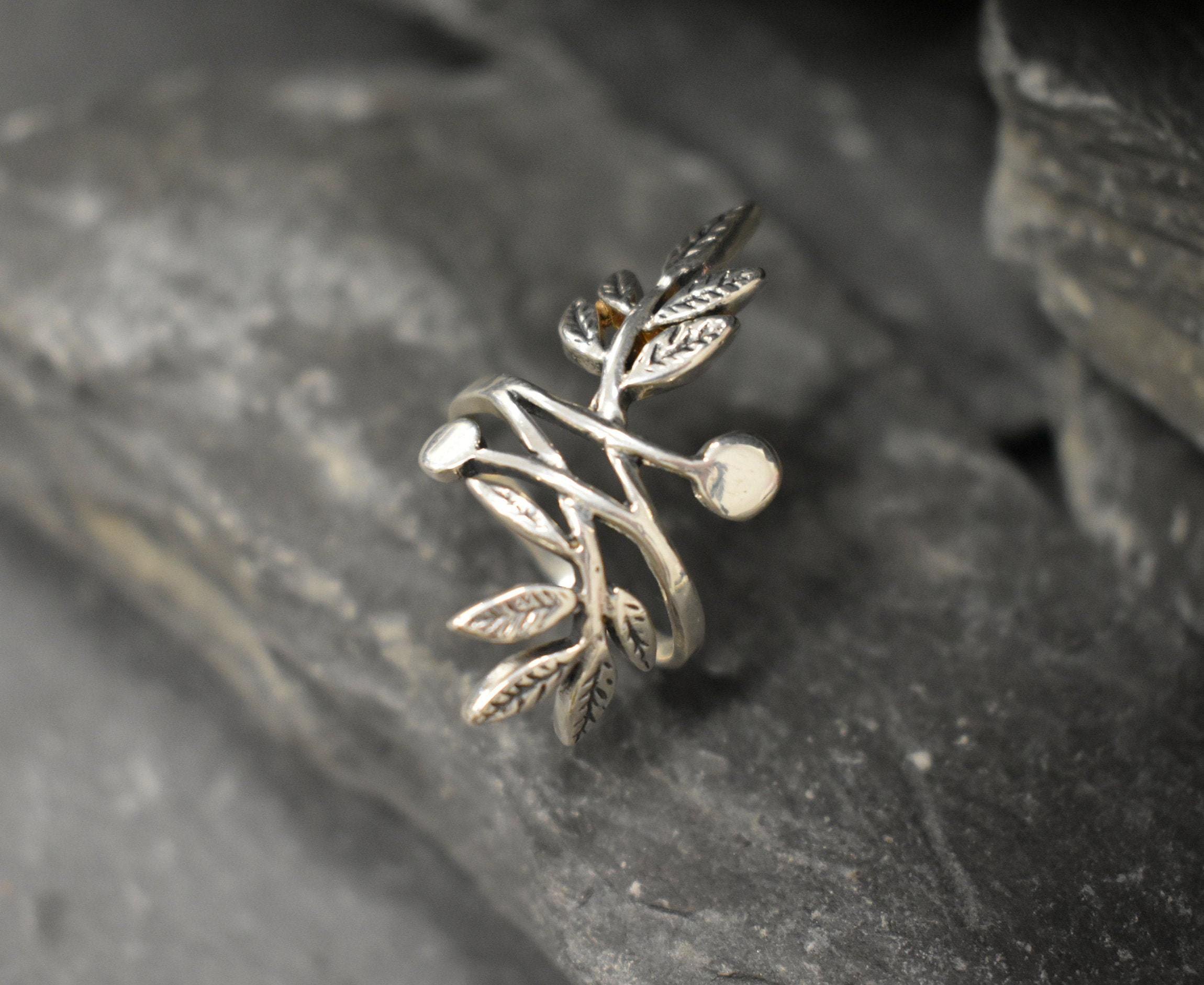 Silver Leaf Ring, Silver Branch Ring, Bohemian Ring, Long Silver Ring, Vintage Ring, Statement Ring, Log Ring, Leaf Ring, Solid Silver Ring
