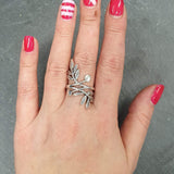 Silver Leaf Ring, Silver Branch Ring, Bohemian Ring, Long Silver Ring, Vintage Ring, Statement Ring, Log Ring, Leaf Ring, Solid Silver Ring