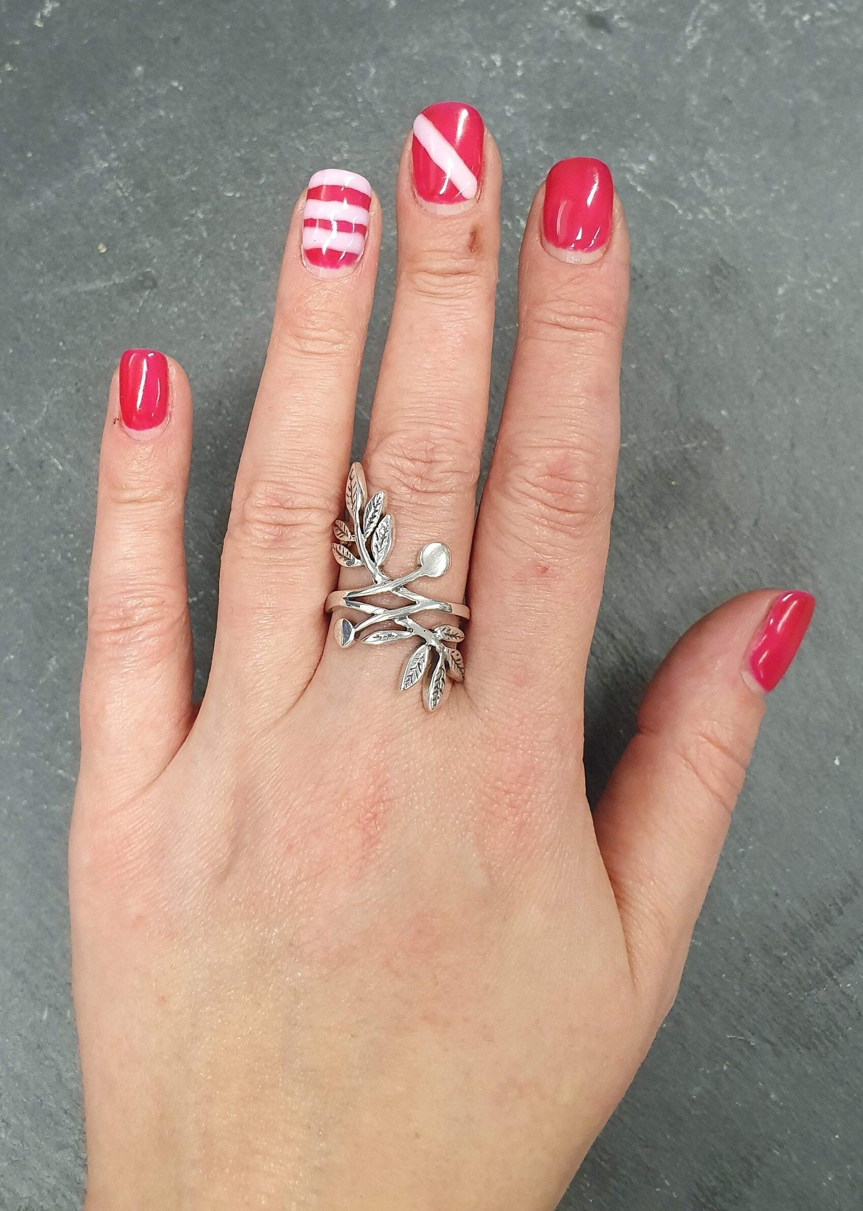 Silver Leaf Ring, Silver Branch Ring, Bohemian Ring, Long Silver Ring, Vintage Ring, Statement Ring, Log Ring, Leaf Ring, Solid Silver Ring
