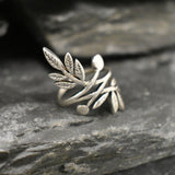 Silver Leaf Ring, Silver Branch Ring, Bohemian Ring, Long Silver Ring, Vintage Ring, Statement Ring, Log Ring, Leaf Ring, Solid Silver Ring