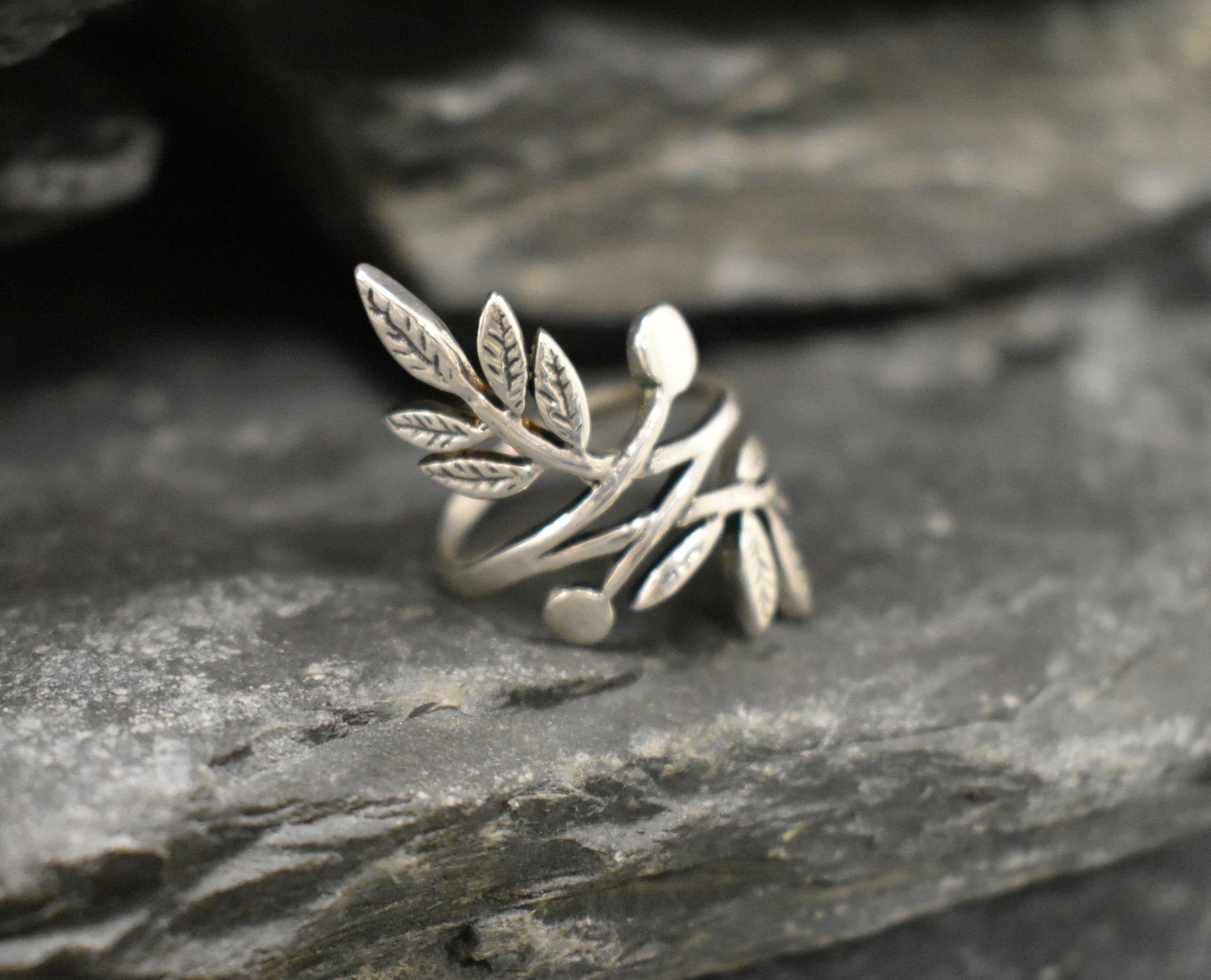 Silver Leaf Ring, Silver Branch Ring, Bohemian Ring, Long Silver Ring, Vintage Ring, Statement Ring, Log Ring, Leaf Ring, Solid Silver Ring
