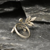 Silver Leaf Ring, Silver Branch Ring, Bohemian Ring, Long Silver Ring, Vintage Ring, Statement Ring, Log Ring, Leaf Ring, Solid Silver Ring