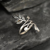 Silver Leaf Ring, Silver Branch Ring, Bohemian Ring, Long Silver Ring, Vintage Ring, Statement Ring, Log Ring, Leaf Ring, Solid Silver Ring