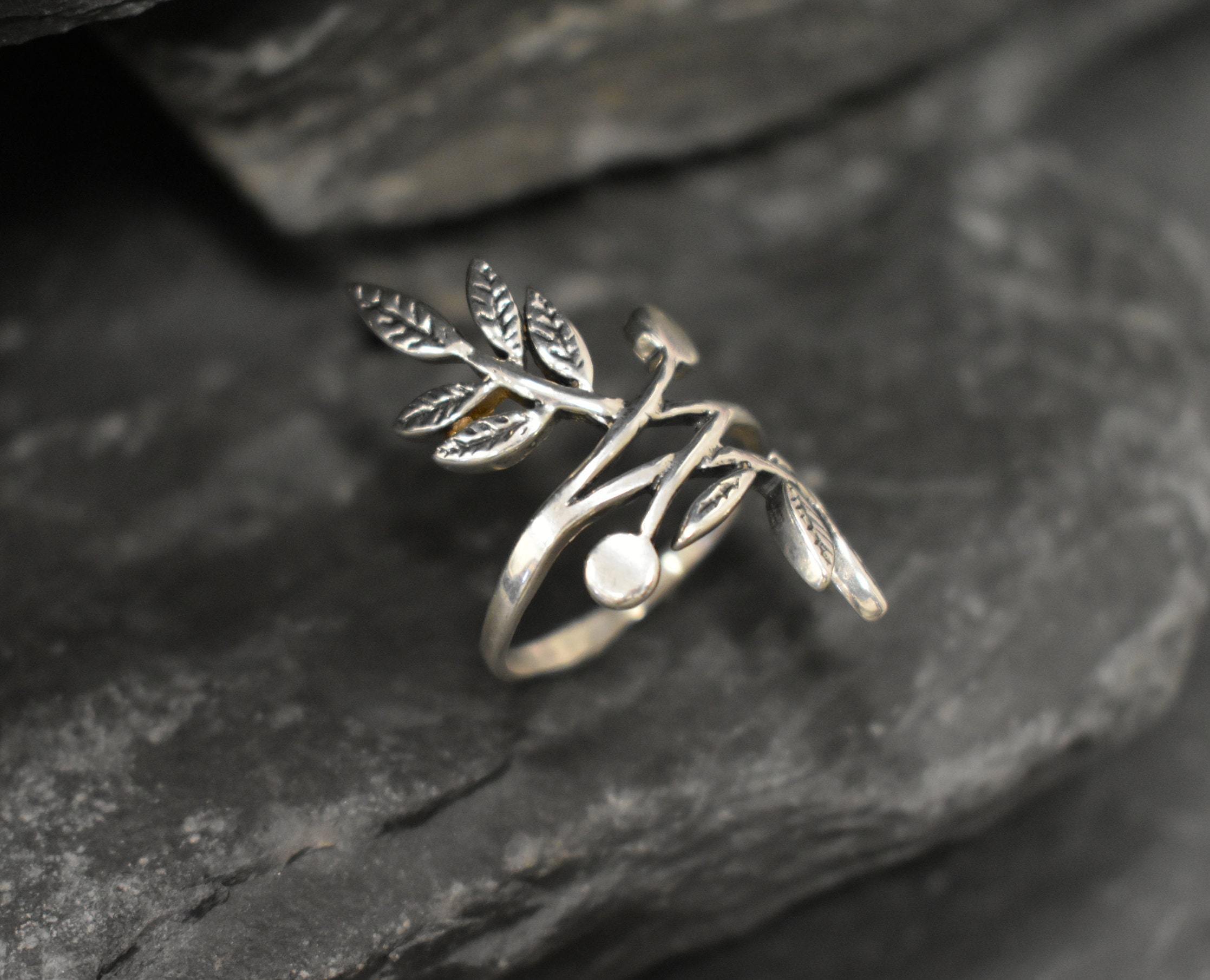 Silver Leaf Ring, Silver Branch Ring, Bohemian Ring, Long Silver Ring, Vintage Ring, Statement Ring, Log Ring, Leaf Ring, Solid Silver Ring
