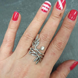 Silver Leaf Ring, Silver Branch Ring, Bohemian Ring, Long Silver Ring, Vintage Ring, Statement Ring, Log Ring, Leaf Ring, Solid Silver Ring