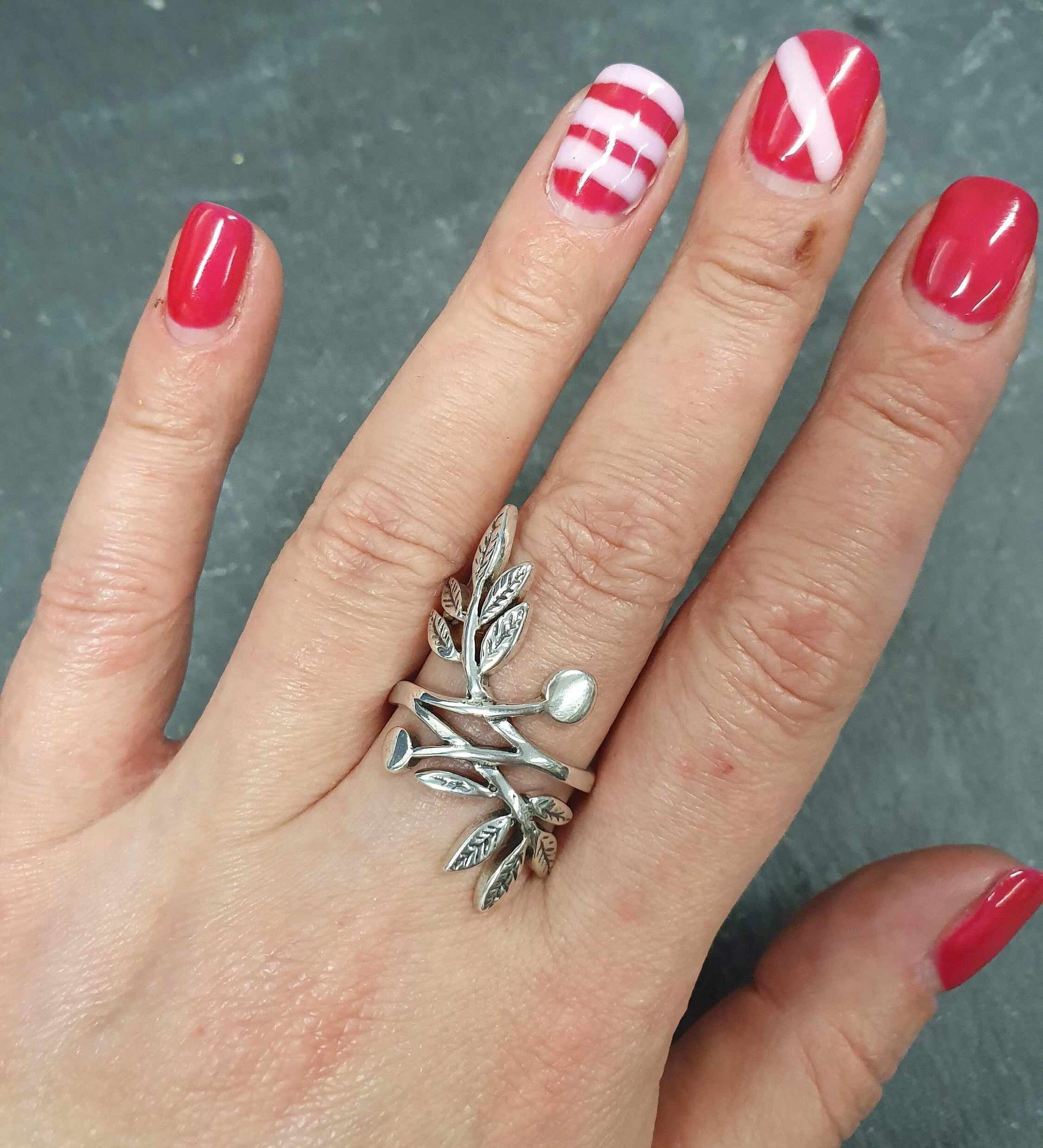Silver Leaf Ring, Silver Branch Ring, Bohemian Ring, Long Silver Ring, Vintage Ring, Statement Ring, Log Ring, Leaf Ring, Solid Silver Ring