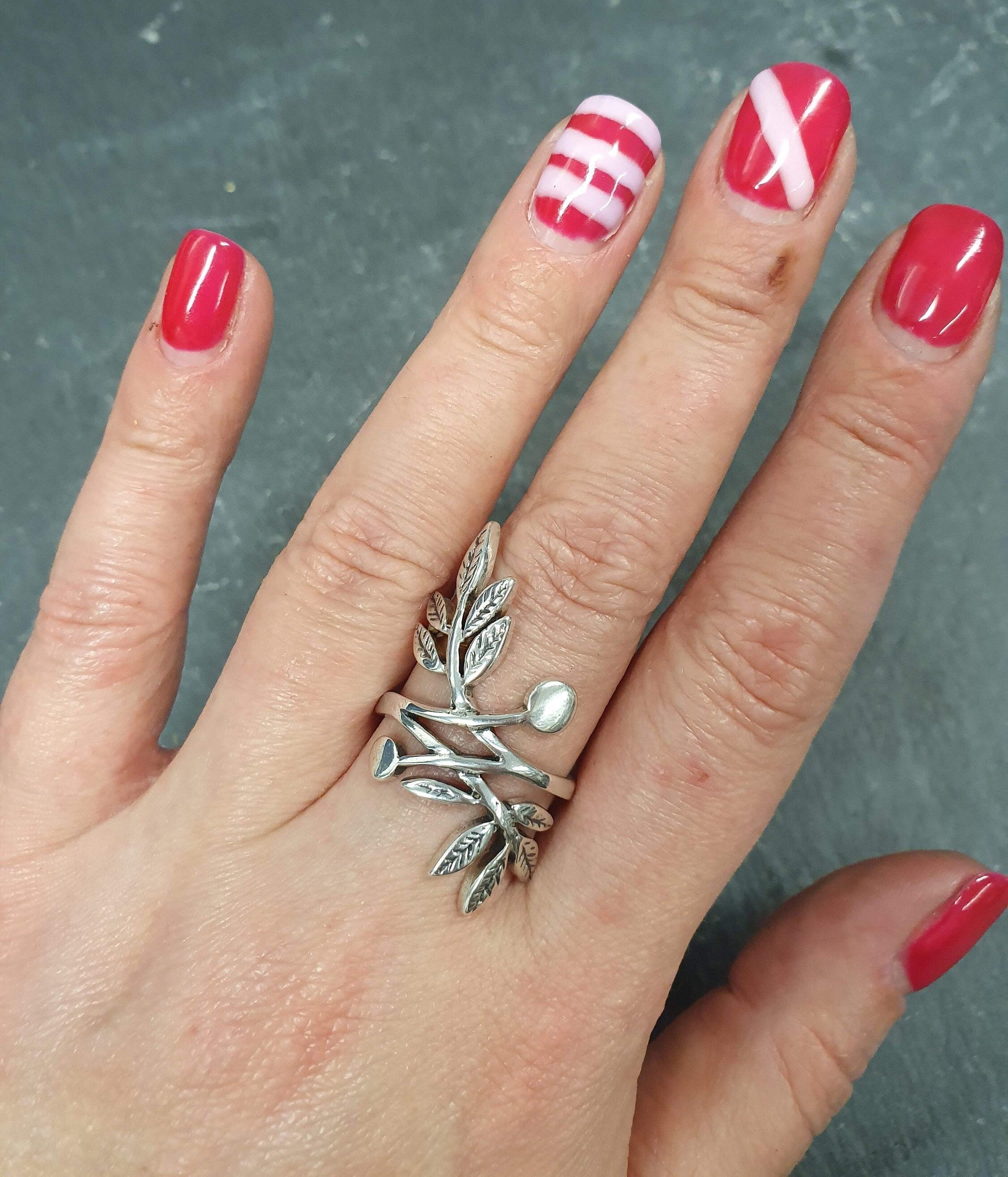 Silver Leaf Ring, Silver Branch Ring, Bohemian Ring, Long Silver Ring, Vintage Ring, Statement Ring, Log Ring, Leaf Ring, Solid Silver Ring