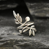 Silver Leaf Ring, Silver Branch Ring, Bohemian Ring, Long Silver Ring, Vintage Ring, Statement Ring, Log Ring, Leaf Ring, Solid Silver Ring