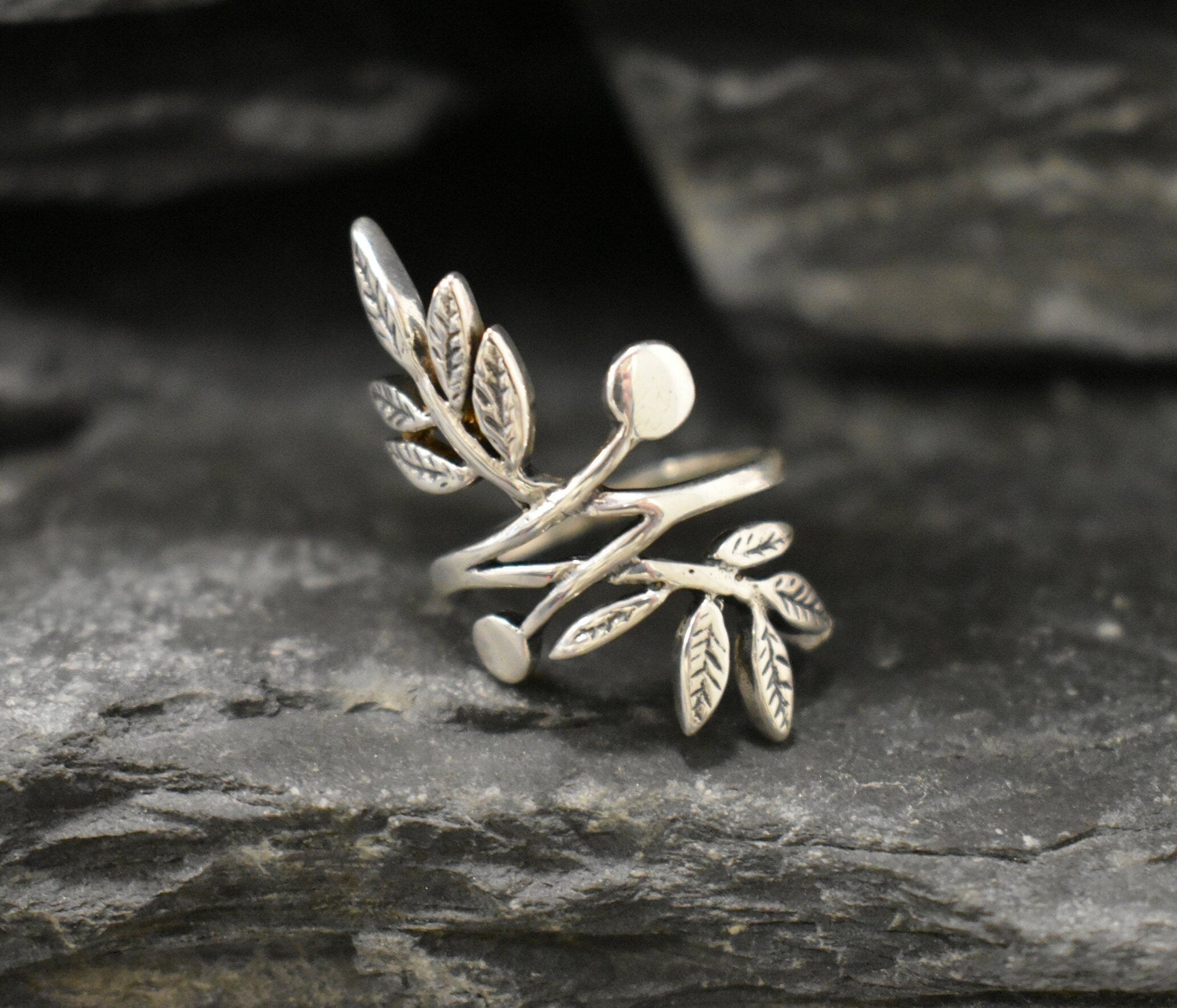 Silver Leaf Ring, Silver Branch Ring, Bohemian Ring, Long Silver Ring, Vintage Ring, Statement Ring, Log Ring, Leaf Ring, Solid Silver Ring